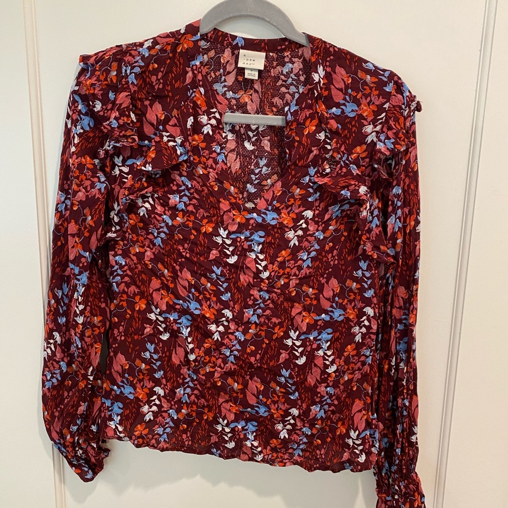 a new day red floral blouse